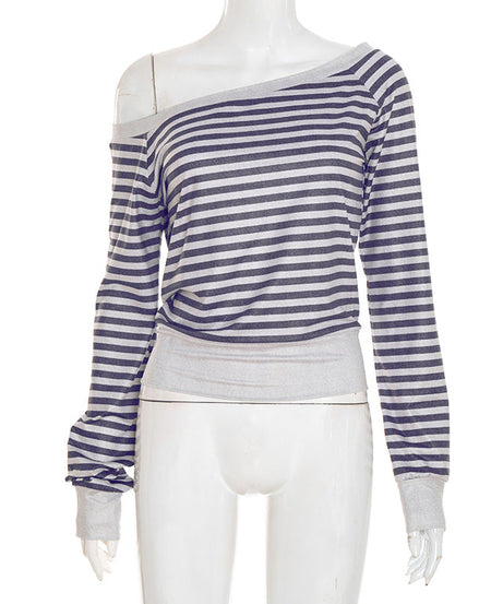 Effortless Sparkle: Shimmer Stripe Off-Shoulder Long Sleeve Top for Fall & Holiday Style