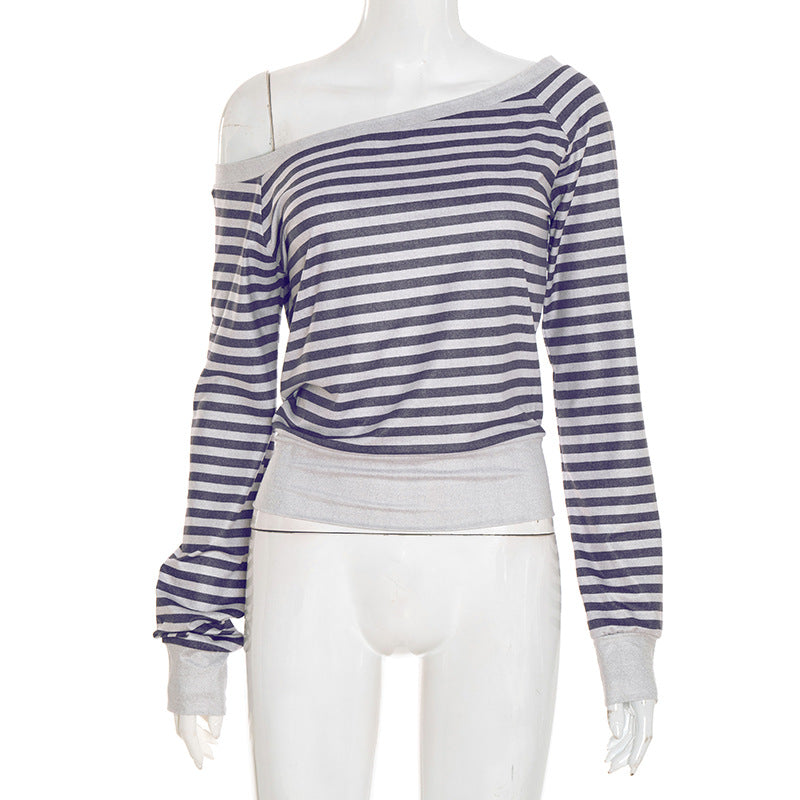 Effortless Sparkle: Shimmer Stripe Off-Shoulder Long Sleeve Top for Fall & Holiday Style