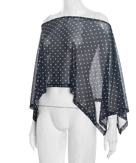 Chic Polka Dot Sheer Mesh Overlay Top – Elegant Layering for Holiday Parties & Resort Getaways