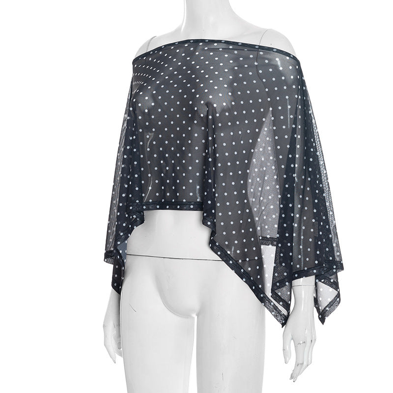 Chic Polka Dot Sheer Mesh Overlay Top – Elegant Layering for Holiday Parties & Resort Getaways