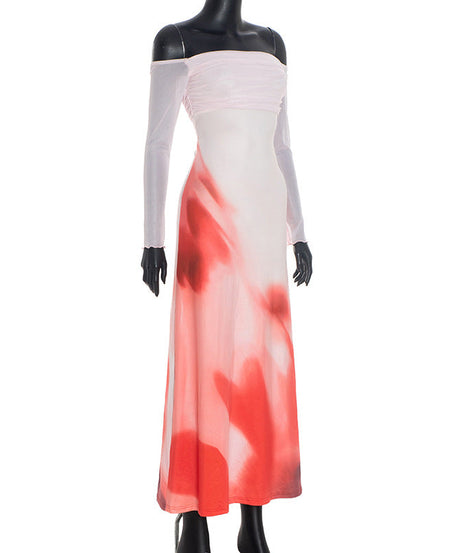 Fall & Holiday Elegance: Off-Shoulder Crimson Bloom Ruched Maxi Dress