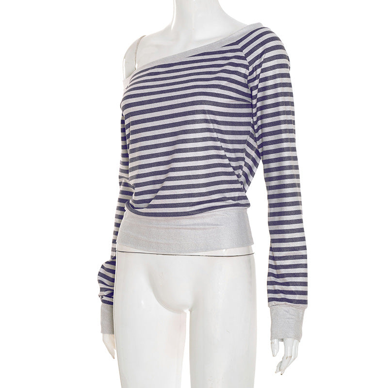 Effortless Sparkle: Shimmer Stripe Off-Shoulder Long Sleeve Top for Fall & Holiday Style