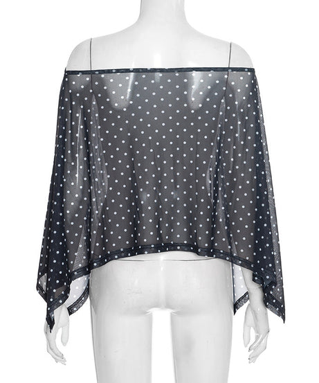 Chic Polka Dot Sheer Mesh Overlay Top – Elegant Layering for Holiday Parties & Resort Getaways