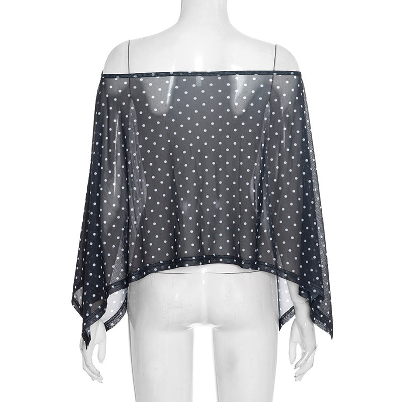 Chic Polka Dot Sheer Mesh Overlay Top – Elegant Layering for Holiday Parties & Resort Getaways
