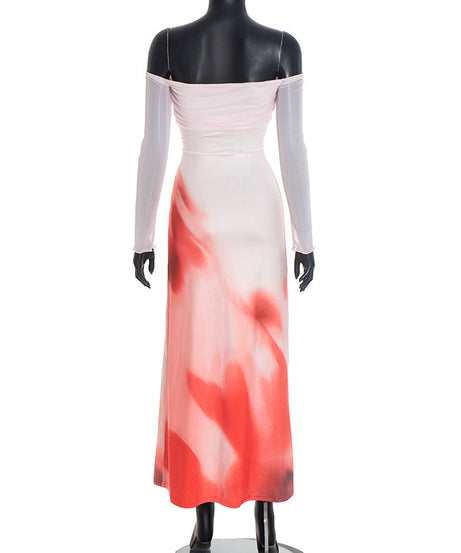 Fall & Holiday Elegance: Off-Shoulder Crimson Bloom Ruched Maxi Dress