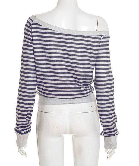 Effortless Sparkle: Shimmer Stripe Off-Shoulder Long Sleeve Top for Fall & Holiday Style