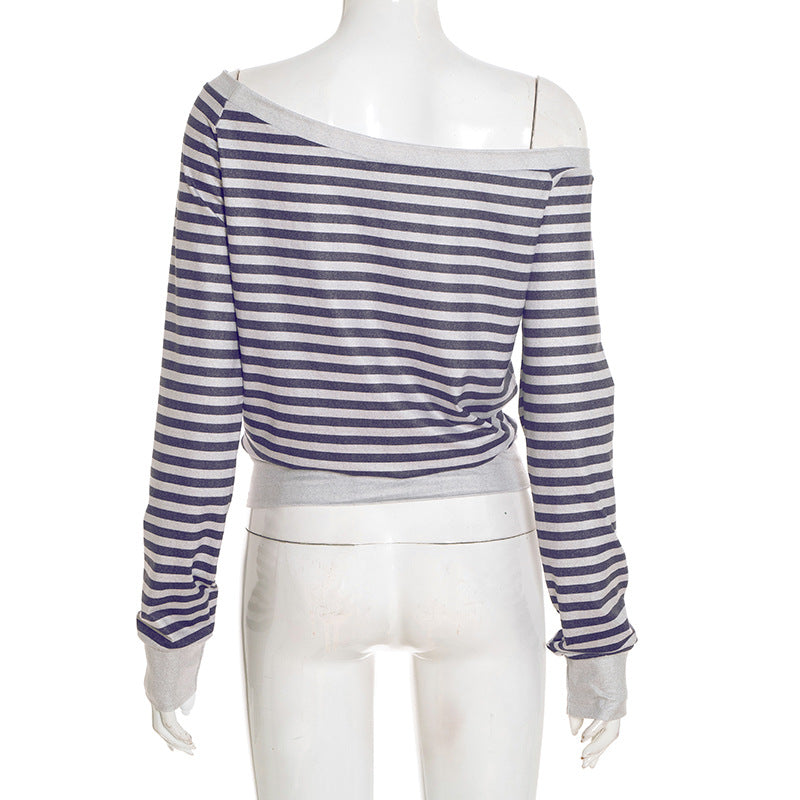 Effortless Sparkle: Shimmer Stripe Off-Shoulder Long Sleeve Top for Fall & Holiday Style