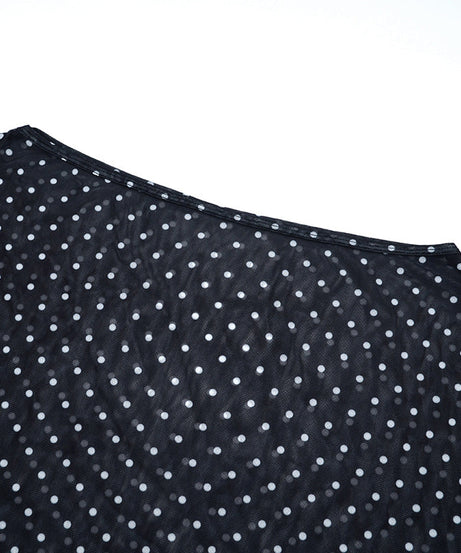 Chic Polka Dot Sheer Mesh Overlay Top – Elegant Layering for Holiday Parties & Resort Getaways