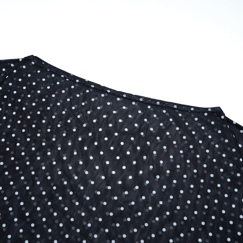 Chic Polka Dot Sheer Mesh Overlay Top – Elegant Layering for Holiday Parties & Resort Getaways
