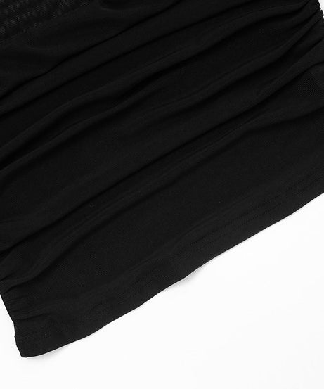 Chic Black Sheer Mesh Long Sleeve Ruched Cutout Top - Your Edgy Pick for Fall & Holiday Parties