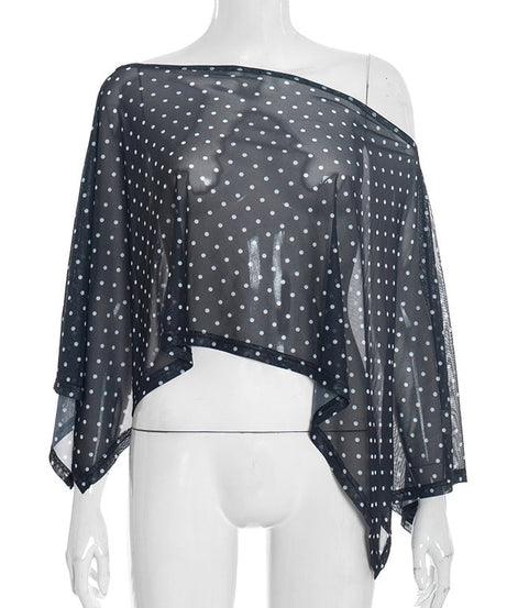 Chic Polka Dot Sheer Mesh Overlay Top – Elegant Layering for Holiday Parties & Resort Getaways