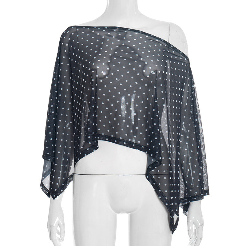 Chic Polka Dot Sheer Mesh Overlay Top – Elegant Layering for Holiday Parties & Resort Getaways