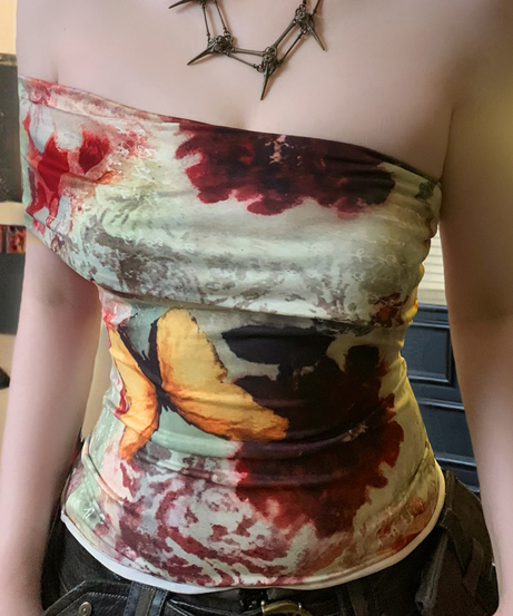 Vibrant Butterfly Art Strapless Tube Top - Chic Fall Statement Piece