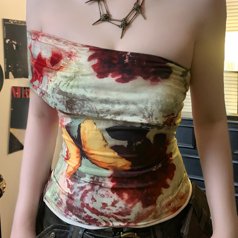 Vibrant Butterfly Art Strapless Tube Top - Chic Fall Statement Piece