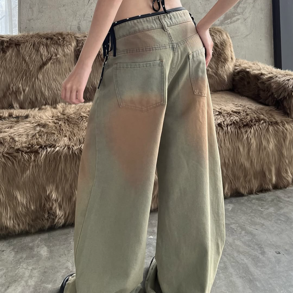 Elevate Your Fall Look: Ombre Wide Leg Baggy Jeans with Chic Tie Details