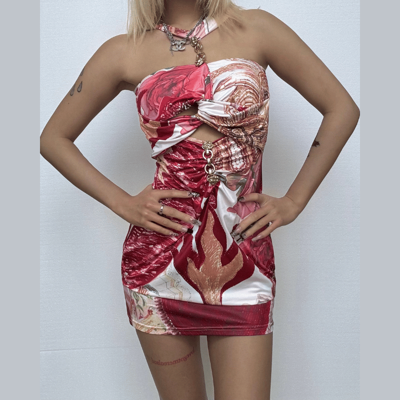 Phoenix Rising Chain Halter Cut-Out Mini Dress - Fierce Fall Party Style