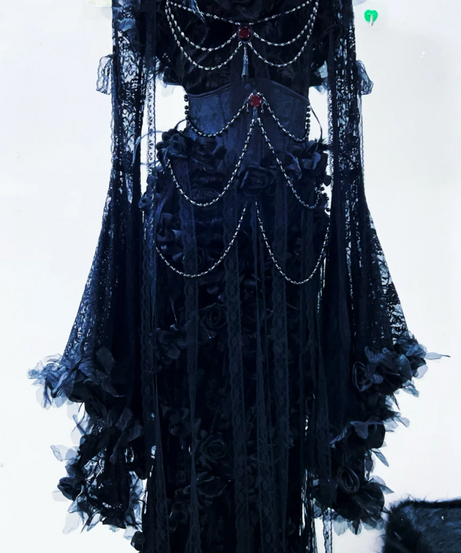 Enchanted Black Lace Maxi Dress | Gothic Corset Gown for Halloween & Fall Galas