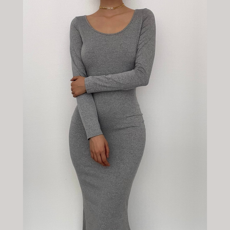 Fall Chic & Cozy: Women's Long Sleeve Scoop Neck Mermaid Maxi Dress