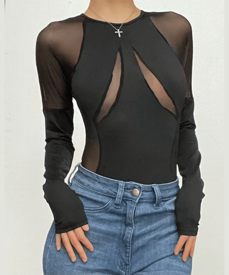 Edgy Mesh Illusion Bodysuit - Your Statement Piece for Fall & Halloween Nights