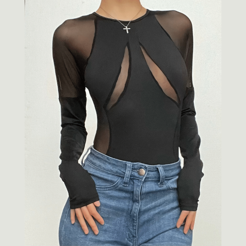 Edgy Mesh Illusion Bodysuit - Your Statement Piece for Fall & Halloween Nights