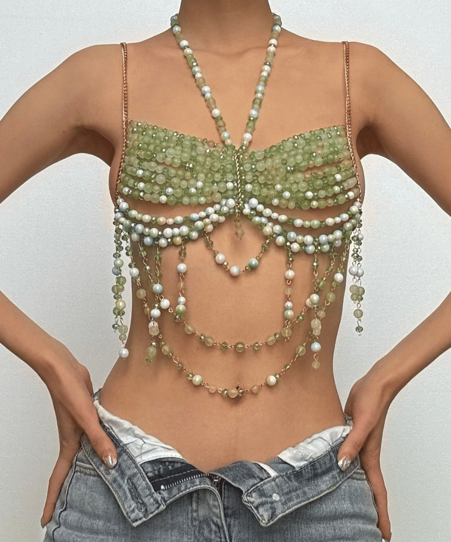 Emerald Dream Beaded Halter Top | Dazzling Resort & Festival Statement Piece for Women