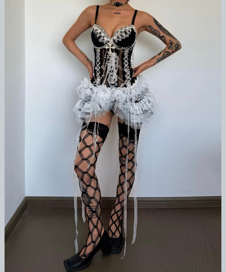 Victorian Gothic Maid Sweetheart Lace Corset Mini Dress - Spooky Season & Party Ready