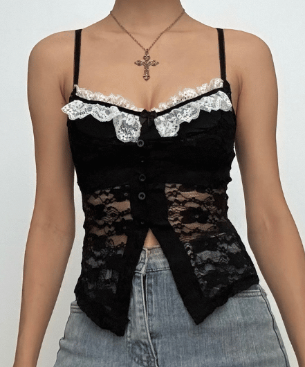 Romantic Grunge Lace Cami Top - Edgy Fall Style & Layering Essential