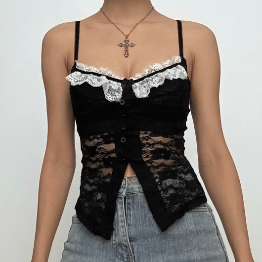 Romantic Grunge Lace Cami Top - Edgy Fall Style & Layering Essential