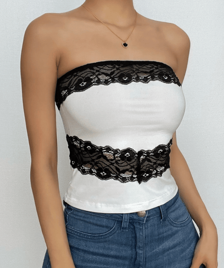 Chic Black Lace Trim Tube Top - Trendy Strapless Crop for Fall Layering & Nights Out
