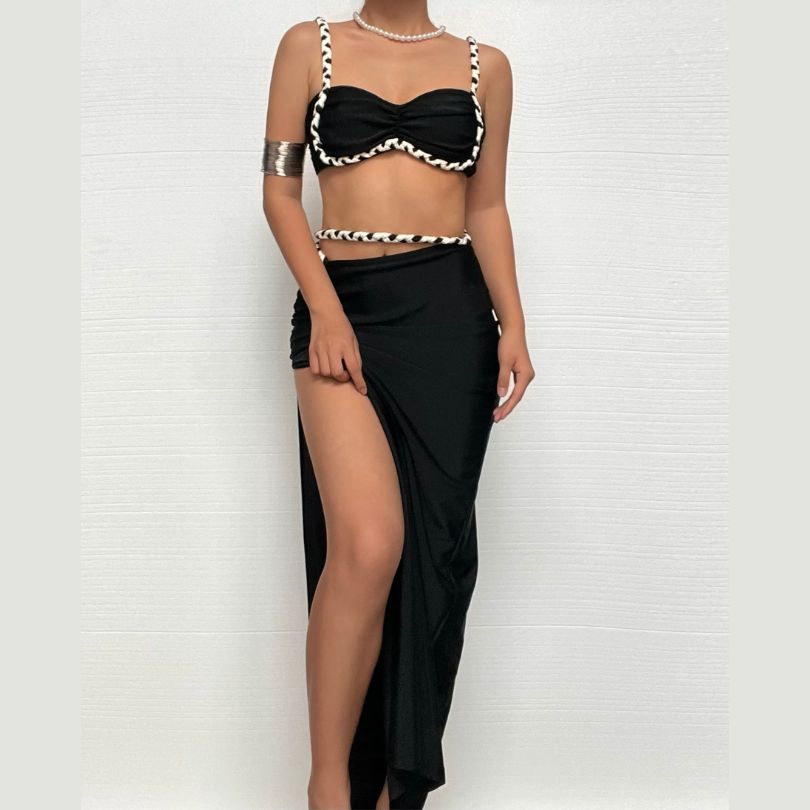 Iconic Braided Black & White Maxi Skirt Set - Fall Events & Resort Chic