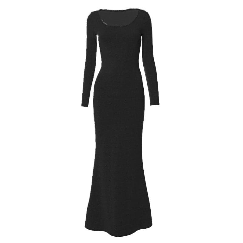 Fall Chic & Cozy: Women's Long Sleeve Scoop Neck Mermaid Maxi Dress
