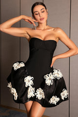 Karalatou Strapless 3D Flower Puffy Mini Dress