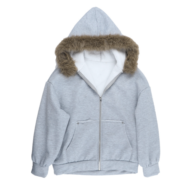 Cozy Chic Faux Fur Lined Zip-Up Hoodie – Your Essential Fall & Winter Comfort