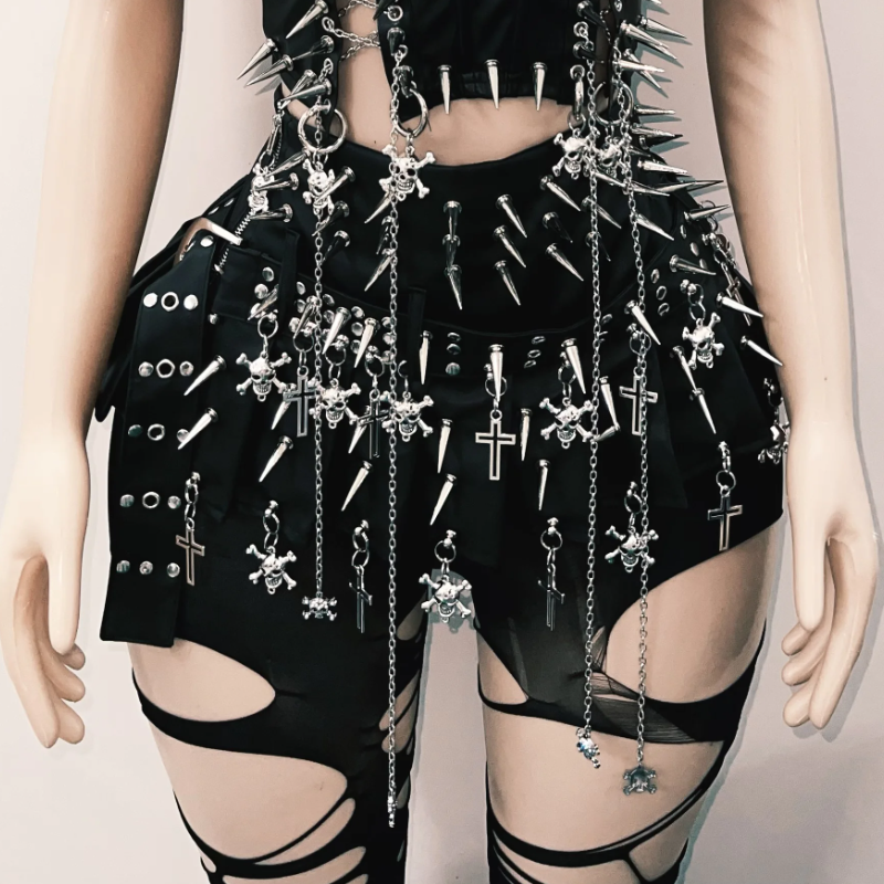 Extreme Spiked Goth Punk Rave Outfit - Halloween & Festival Statement Set for Women