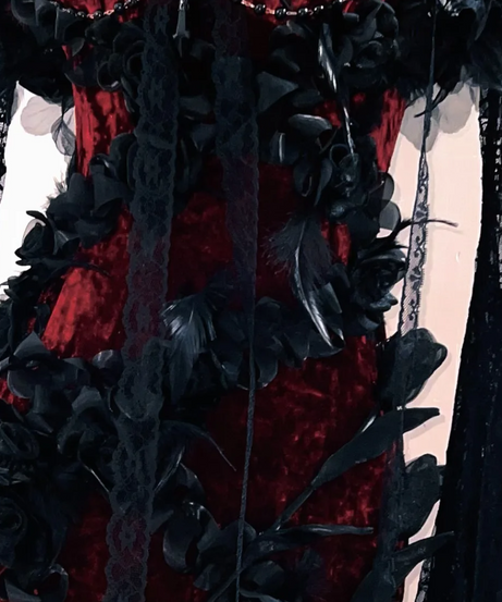 Vampire Queen Velvet Lace Feather Gown - Deluxe Halloween & Masquerade Ball Dress