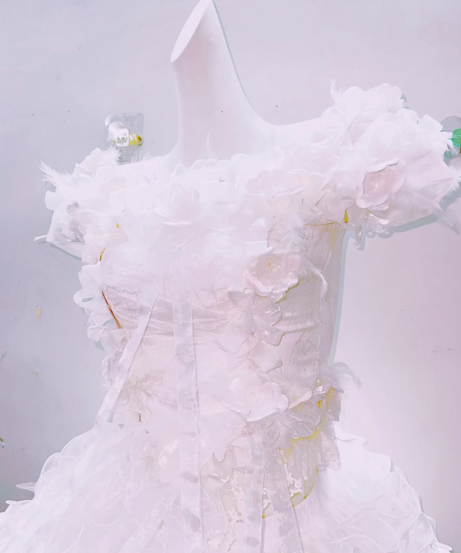 Whimsical Ruffle Flower Applique High-Low Mini Set - Ethereal White for Halloween, Bridal & Holiday Celebrations