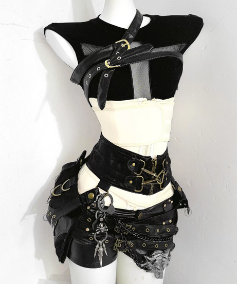 Edgy Faux Leather Harness Sleeveless Top | Chic Buckle Detail for Fall & Halloween