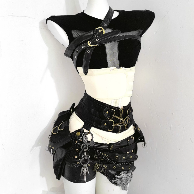 Edgy Faux Leather Harness Sleeveless Top | Chic Buckle Detail for Fall & Halloween