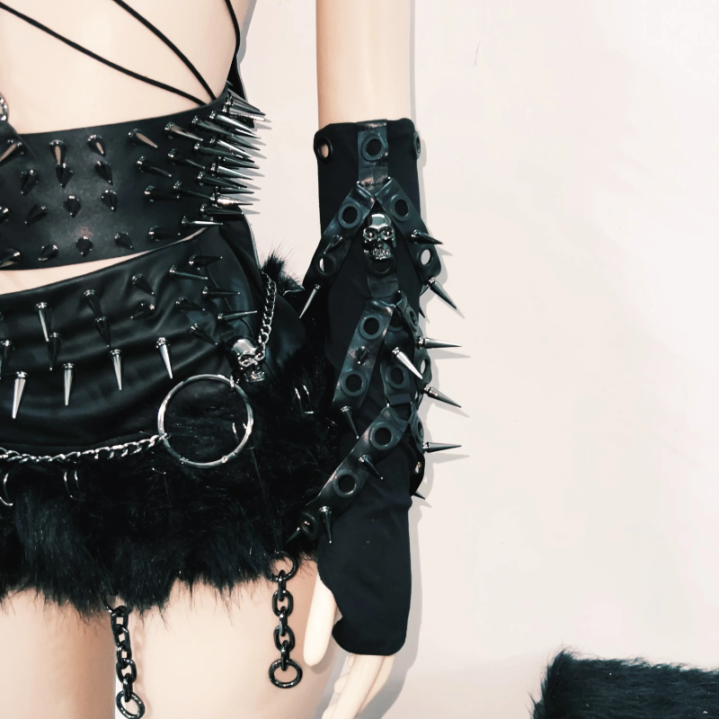 Unleash Your Power: Spiked Gothic Harness & Skirt Ensemble - Ultimate Halloween & Festival Outfit for Women