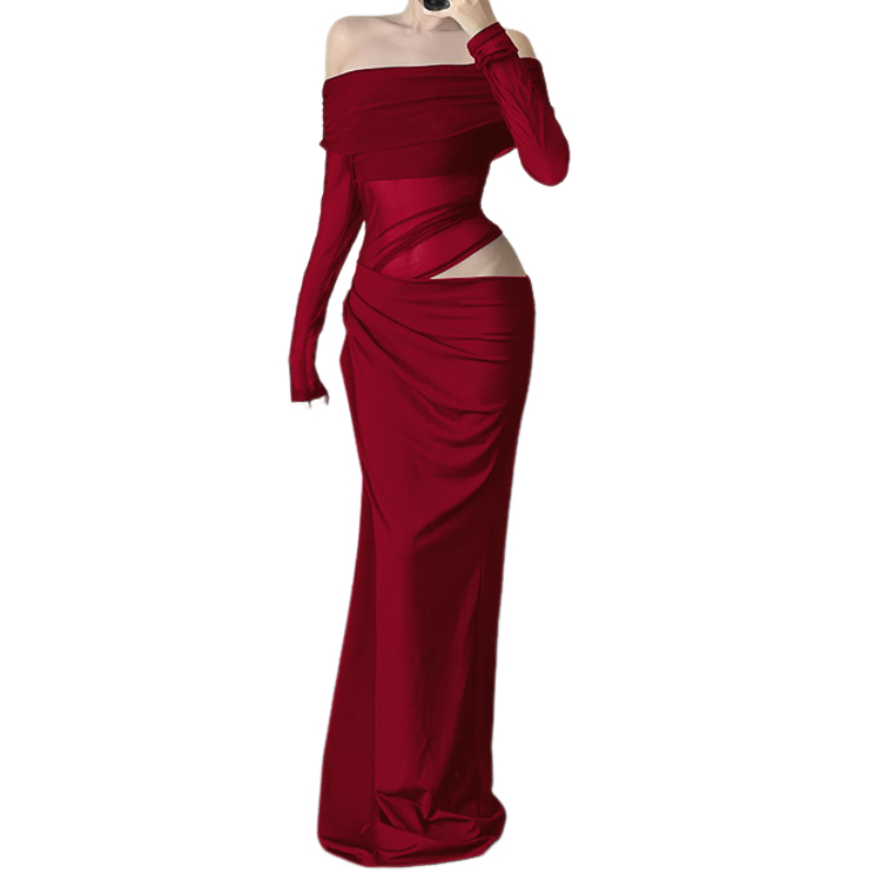 Sultry Black Off-Shoulder Mesh Maxi Dress with Chic Cutout - Your Ultimate Holiday Party & Evening Look