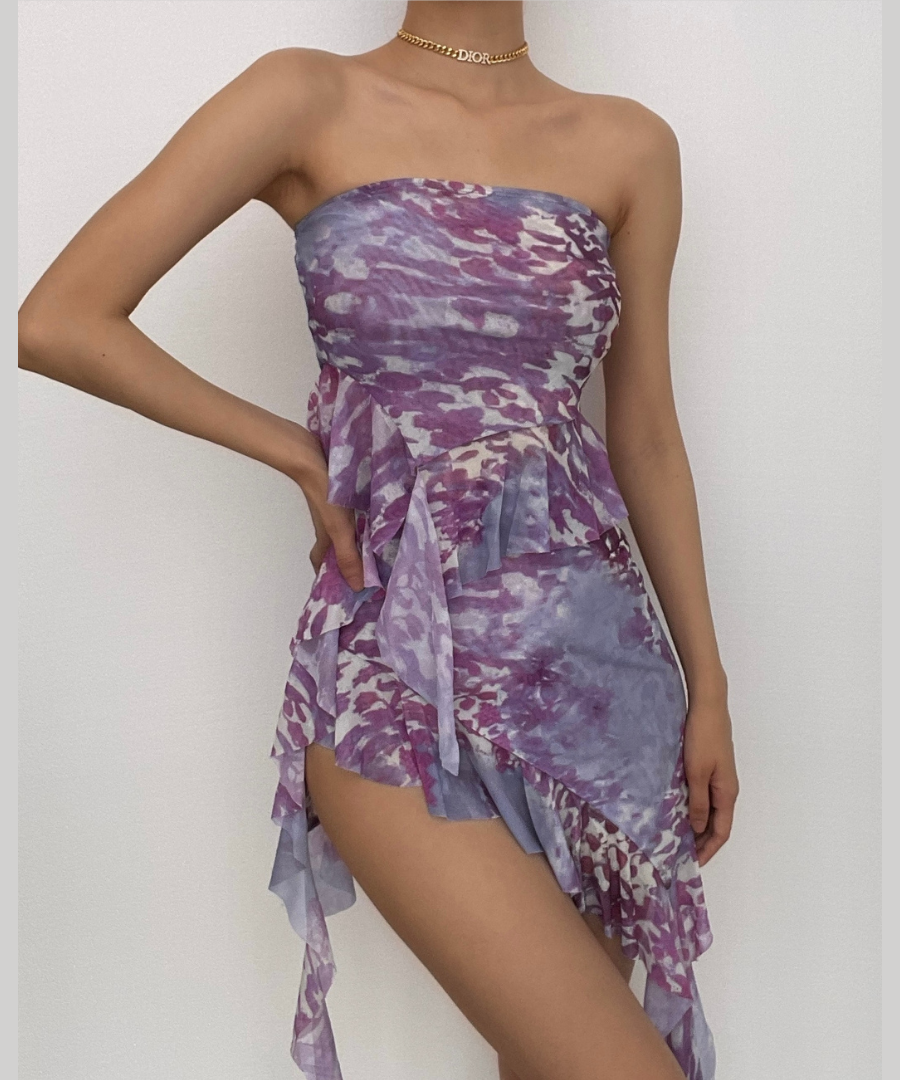 Amethyst Aura Strapless Ruffle Mini Dress - Your Go-To for Fall Parties & Resort Escapes