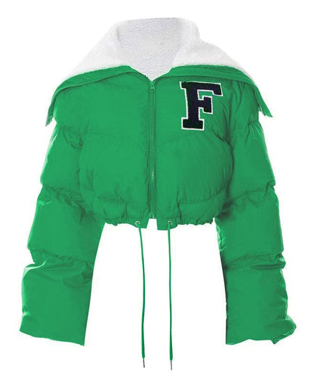 The 'F' Factor Cropped Puffer Jacket: Cozy Sherpa Collar & Trendy Fall Style