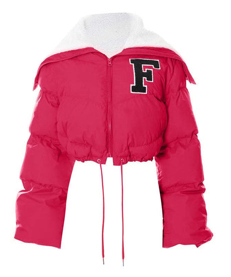 The 'F' Factor Cropped Puffer Jacket: Cozy Sherpa Collar & Trendy Fall Style