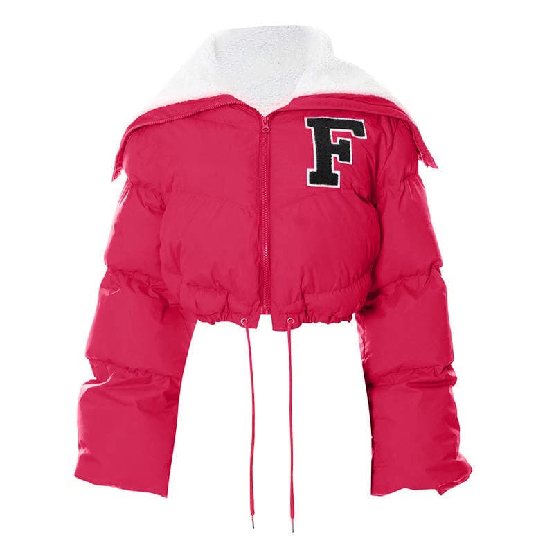 The 'F' Factor Cropped Puffer Jacket: Cozy Sherpa Collar & Trendy Fall Style
