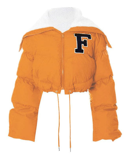The 'F' Factor Cropped Puffer Jacket: Cozy Sherpa Collar & Trendy Fall Style