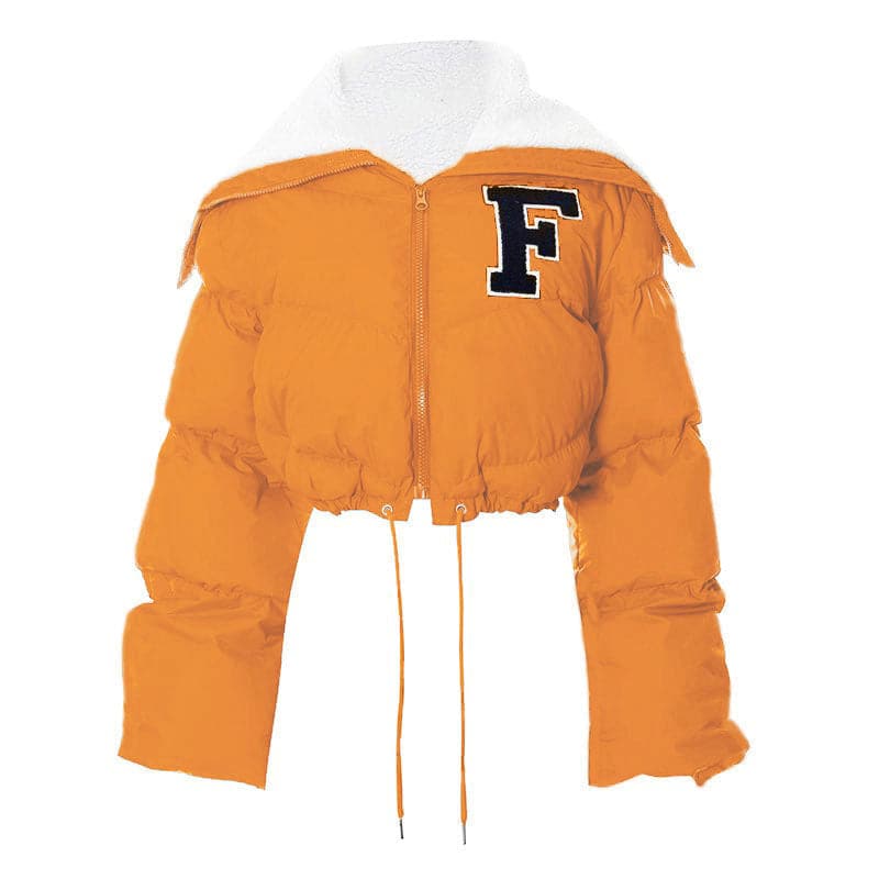 The 'F' Factor Cropped Puffer Jacket: Cozy Sherpa Collar & Trendy Fall Style