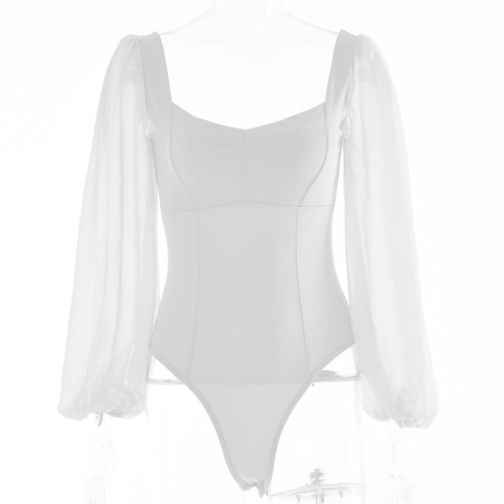 Effortless Elegance: Backless Sweetheart Bodysuit with Sheer Puff Sleeves | Fall & Holiday Chic