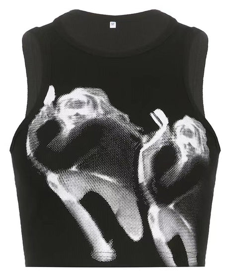 Ethereal Angelic Halftone Crop Top - Y2K Ribbed Graphic Tank for Fall & Halloween