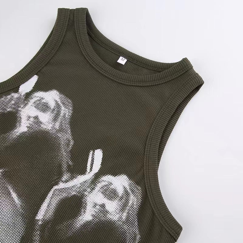 Ethereal Angelic Halftone Crop Top - Y2K Ribbed Graphic Tank for Fall & Halloween