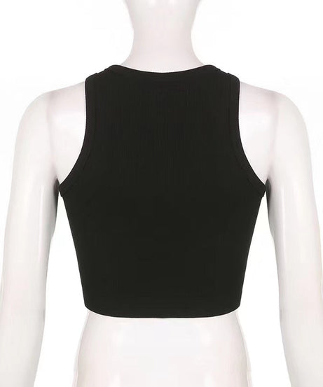 Ethereal Angelic Halftone Crop Top - Y2K Ribbed Graphic Tank for Fall & Halloween